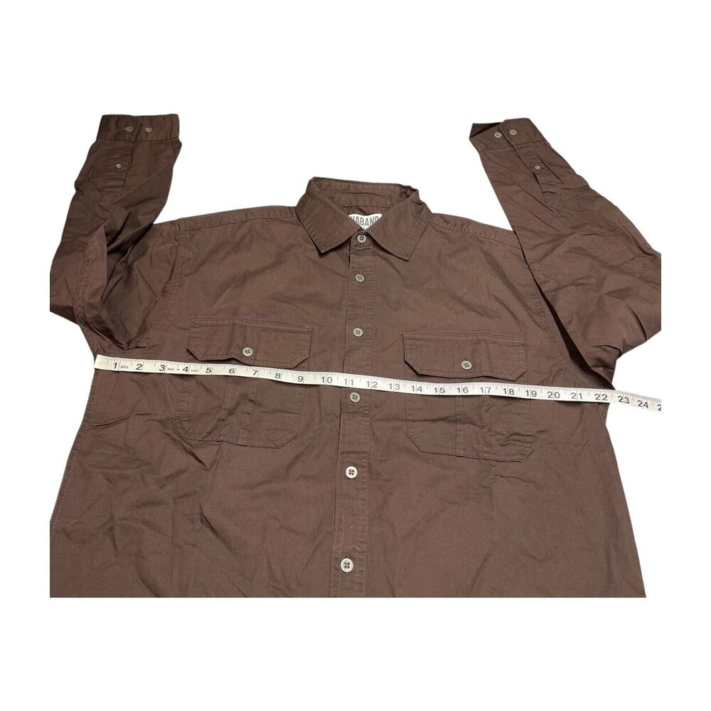 Haband Shirt Men Medium Brown 100% Cotton Pockets Collared Long Sleeve Button-Up - Picture 4 of 6